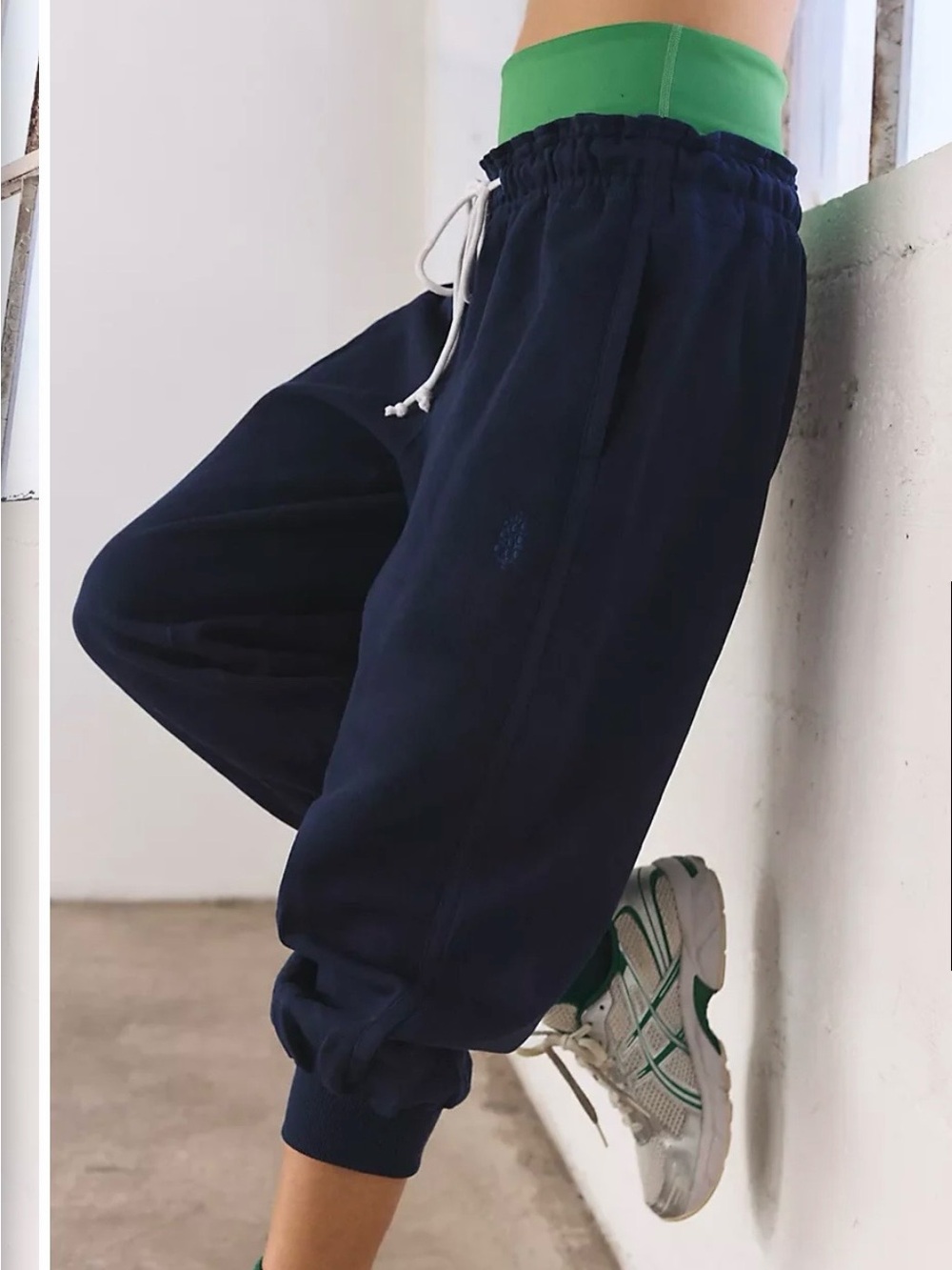 Free People Navy Drawstring Jogger Pants with Elastic Cuffs